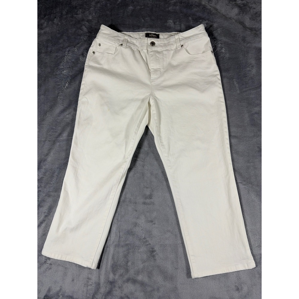 Chicos So Slimming White Denim Crop Pants Size 2 Cotton Blend Stretch Jeans